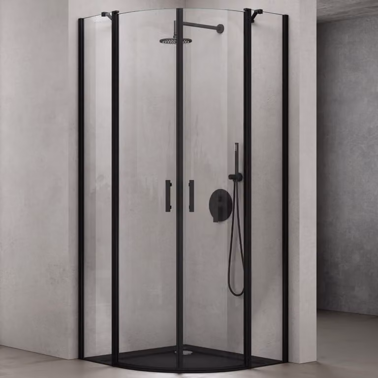 doporro Box Doccia 90x90cm, Altezza: 195cm, Cabina Bagno con Porta Doppia Vetro di Sicurezza ESG Vetro Trasparente Ravenna52, Nero