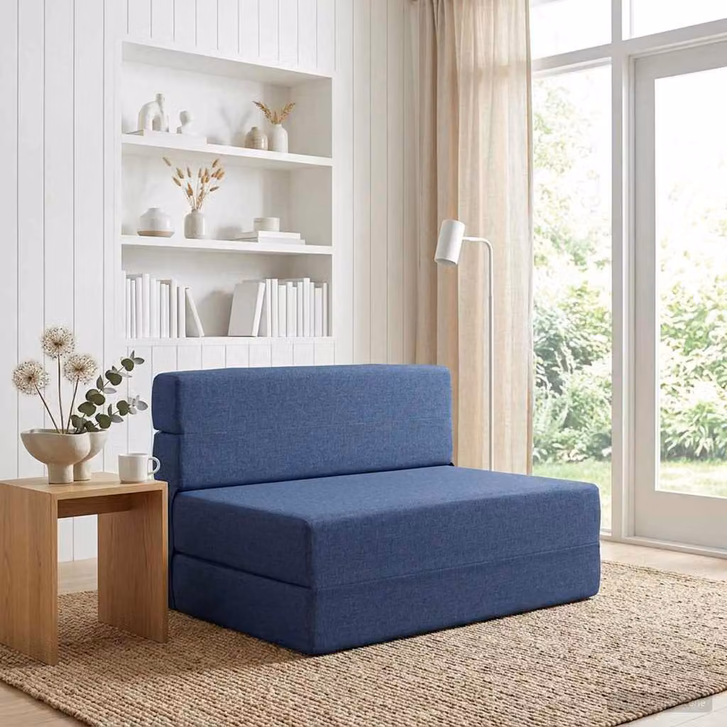 vidaXL Divano Letto Pieghevole Blu in Tessuto con Imbottitura in Schiuma L: 72 cm, P: 70 cm, H: 60 cm