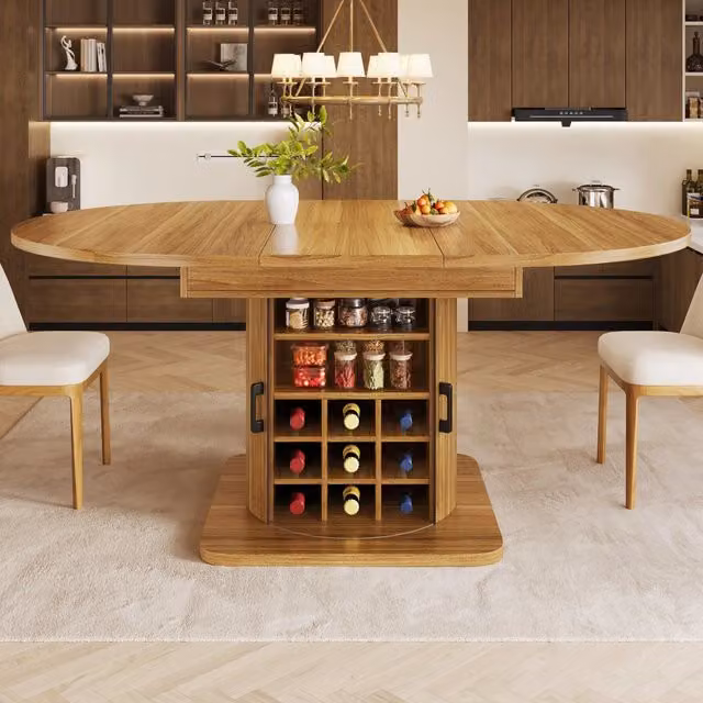 Tavolo allungabile con vano contenitore e ripiani removibili in MDF e metallo marrone scuro 118-158 × 118 × 76 cm