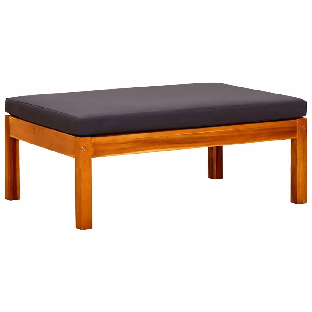 Set di 2 poggiapiedi da giardino moderni in legno di acacia oliato con cuscini inclusi, colori grigio e marrone – 2