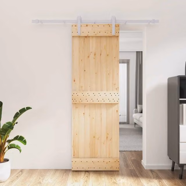 Porta scorrevole moderna vidaXL in legno e acciaio, colori naturale e bianco, H: 210 cm, L: 183 cm, P: 16 cm