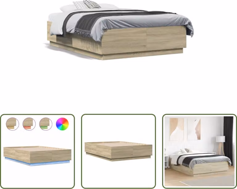 The Living Store Giroletto con LED rovere Sonoma 140x190 cm Materiale in legno