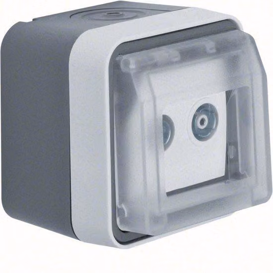 Berker 12033515 Presa per antenna a 2 fori con coperchio ribaltabile AP, presa singola grigio/grigio chiaro opaco Berk