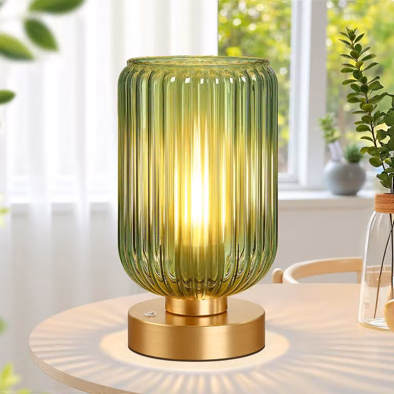Lampada da tavolo Lampada da tavolo a LED senza fili in vetro verde Lampada da comodino ricaricabile e dimmerabile per camera da letto, soggiorno
