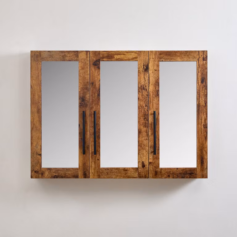 Mobiletto a Specchio da 600mm x 650mm en Rovere Scuro - Completo di Maniglie Moderne a Barra Nere - Cluo