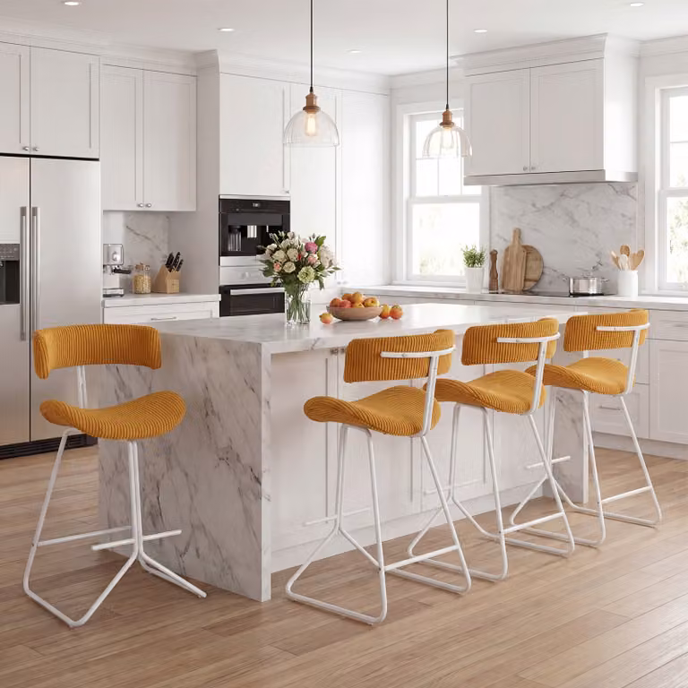 Set di 2 sedie da cucina moderne Costway imbottite in velluto a coste con schienale curvo e poggiapiedi, disponibili in bianco o giallo