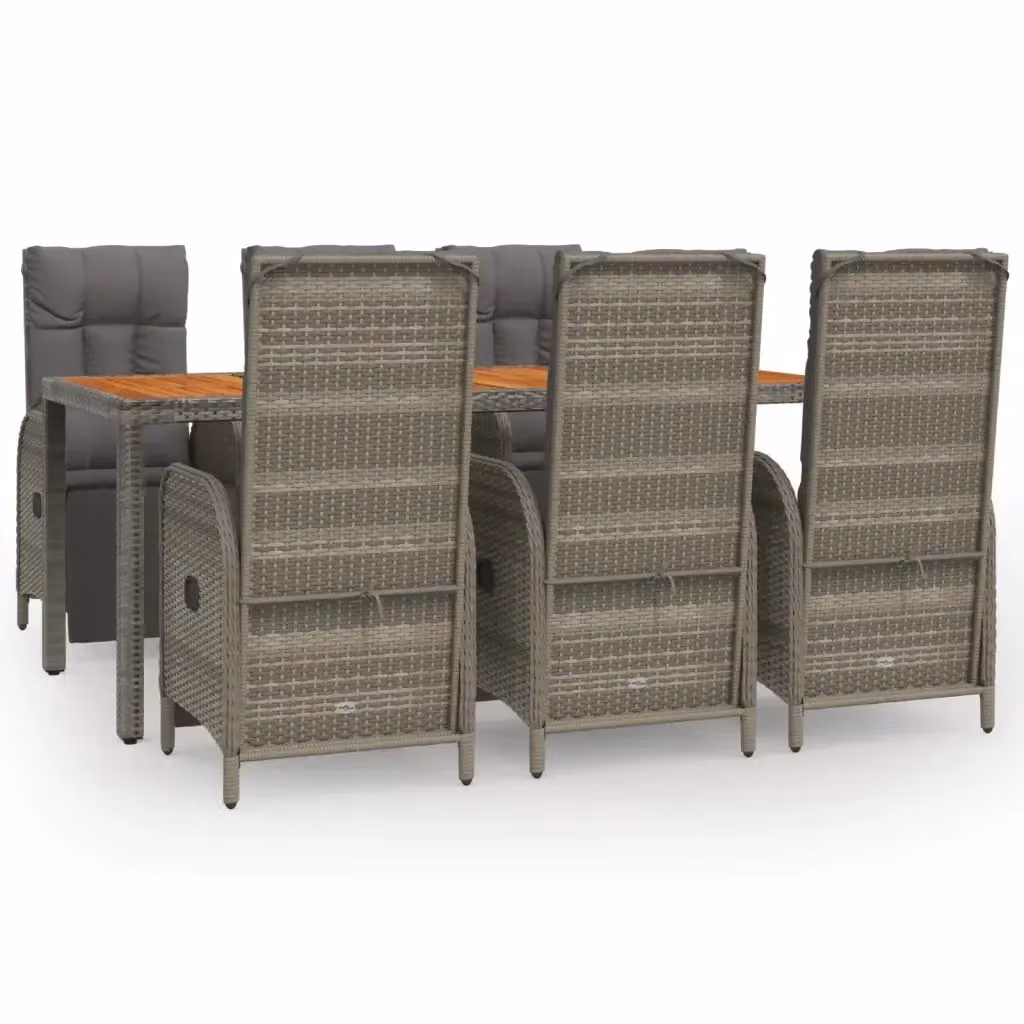 Set da pranzo da giardino vidaXL in polyrattan e legno di acacia grigio, 7 pezzi – 2