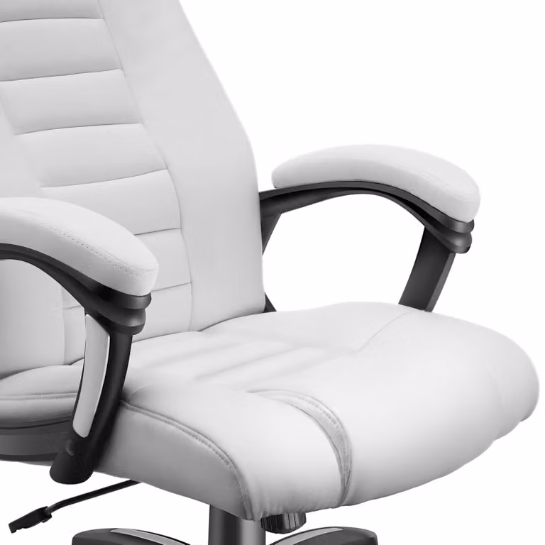 Sedia da ufficio executive TecTake GmbH in similpelle bianca con poggiatesta e ruote