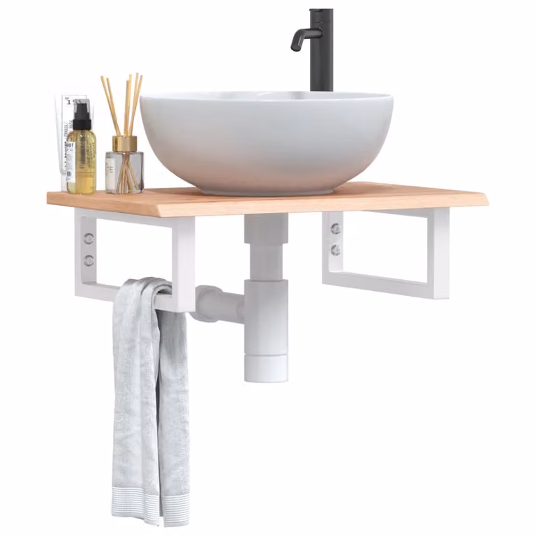 vidaXL Ripiano a Parete per Lavabo Moderno in Rovere e Metallo, L: 60 cm, P: 40 cm
