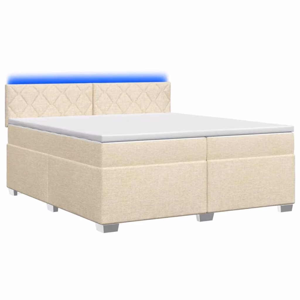 Letto con Box Spring, Materasso Ibrido e Illuminazione LED vidaXL, Colore Crema, L/P: 200 x 200 cm – 2