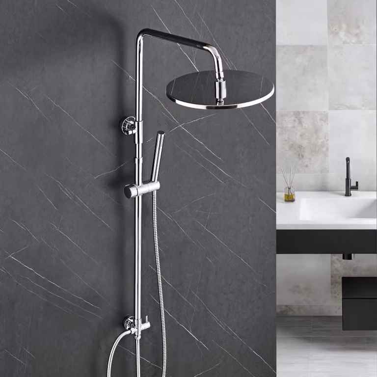 Sistema doccia JOHO in acciaio inossidabile senza rubinetteria, set doccia a pioggia cromato a risparmio idrico, asta doccia regolabile in altezza da 74 a 114 cm, soffione da 20 cm