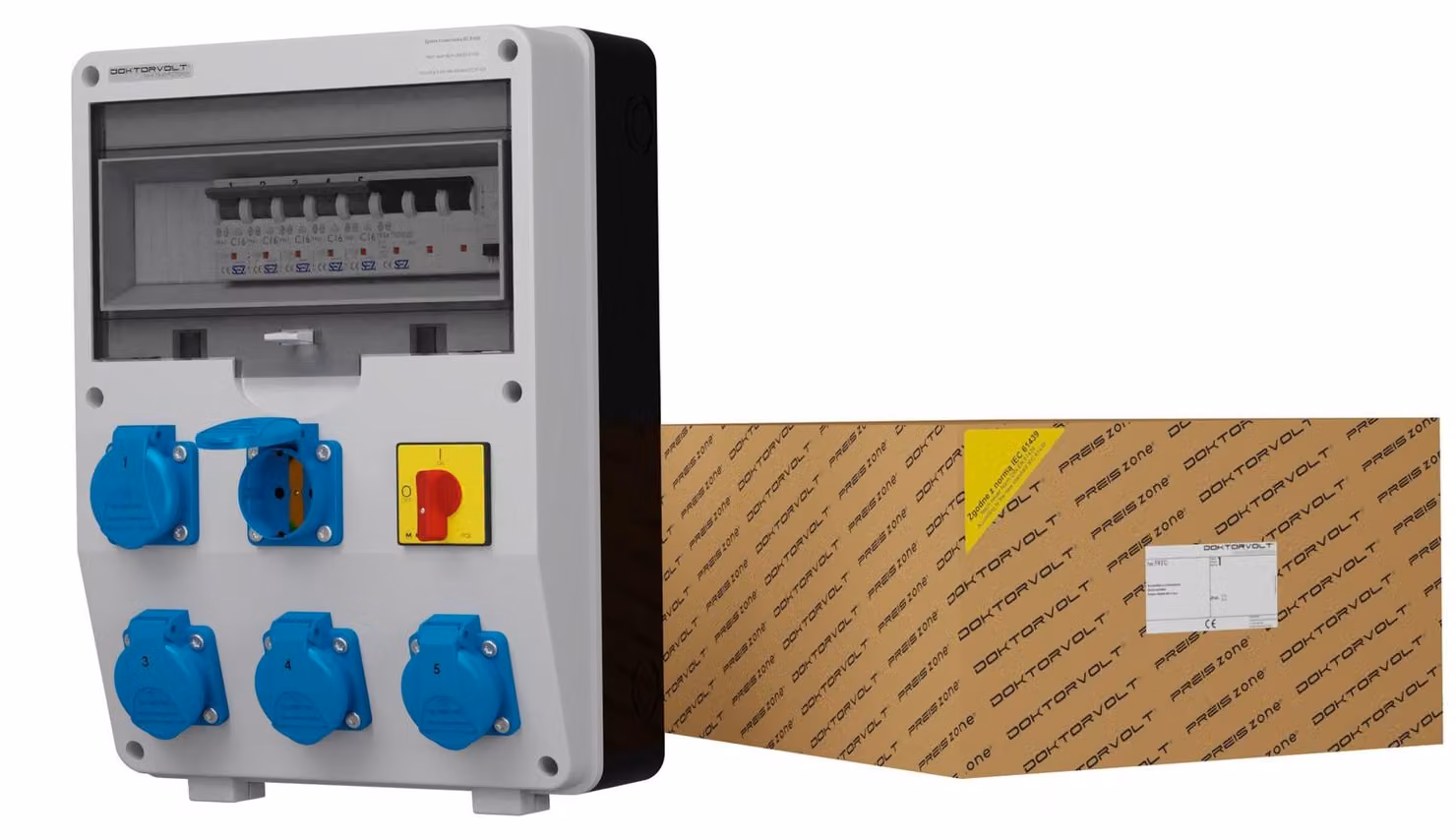 Quadro elettrico con interruttori differenziali DV-S/FI 5x230V Schuko, marca Doktorvolt®, modello 1974