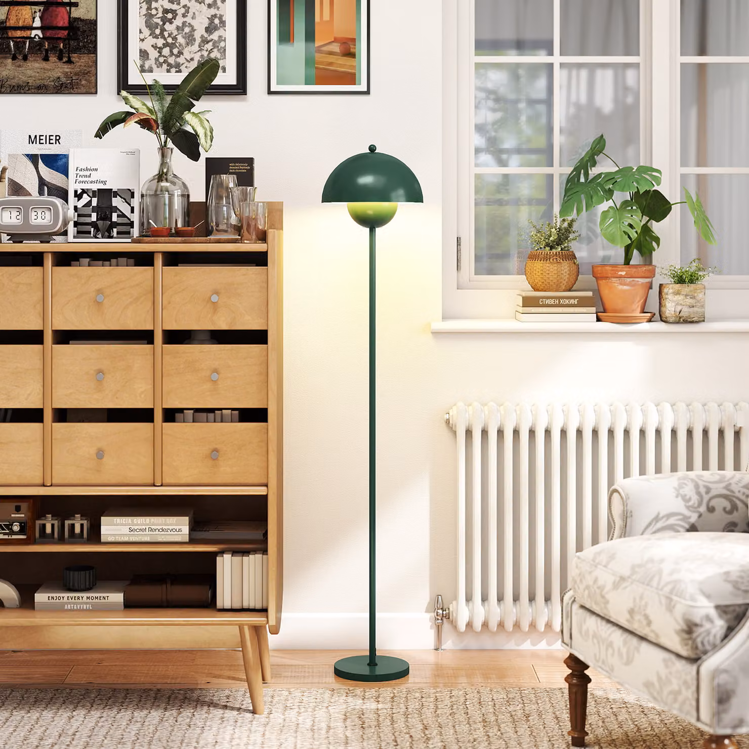 Lampada da terra HOMCOM in metallo con paralume a cupola e interruttore a pedale, colore verde, Ø 30 cm x H 155 cm – 2