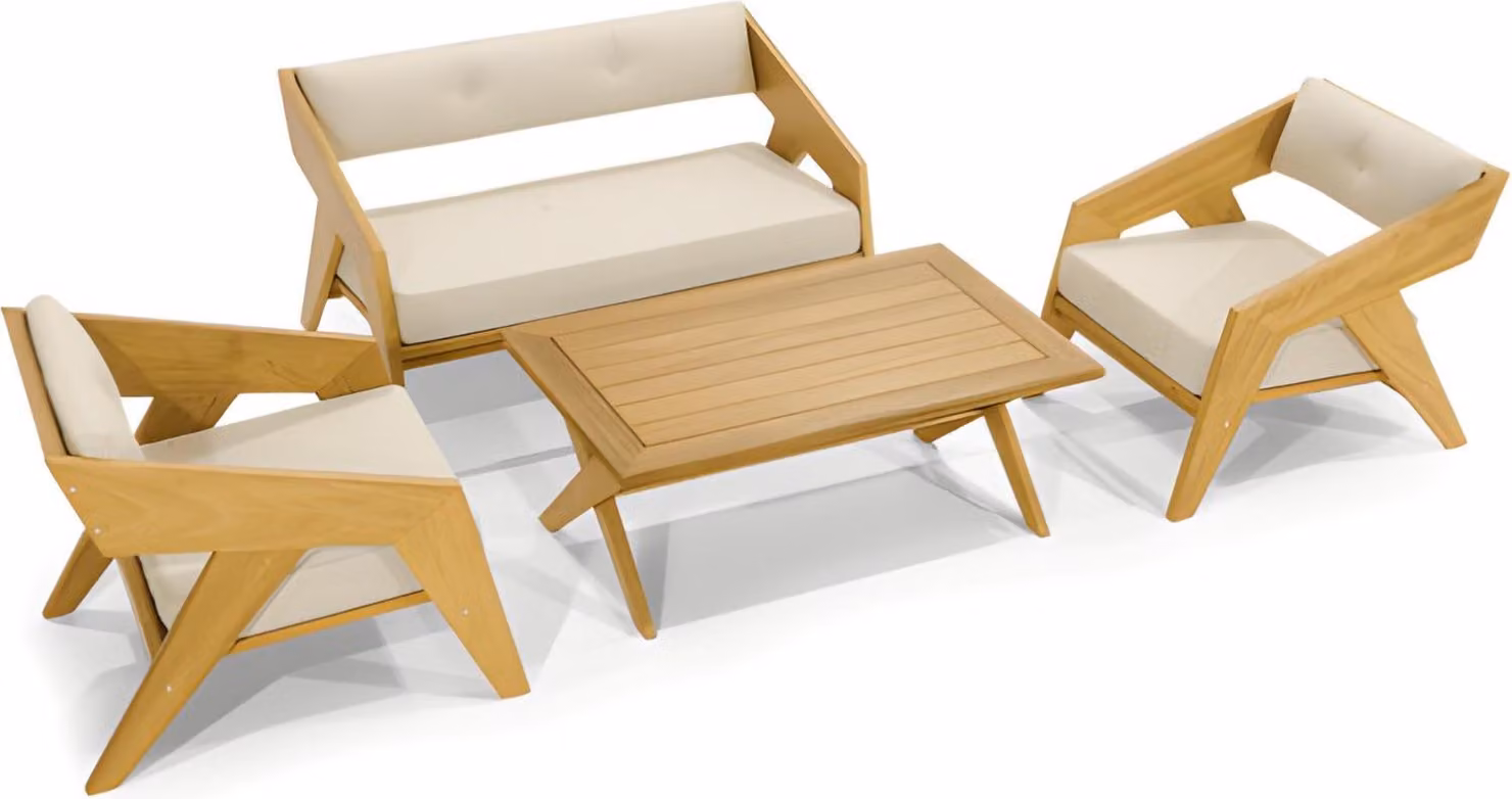 Hellbraune Outdoor Sitzmöbel Luxuriöser Couchtisch 2x Sessel 2-Sitzer