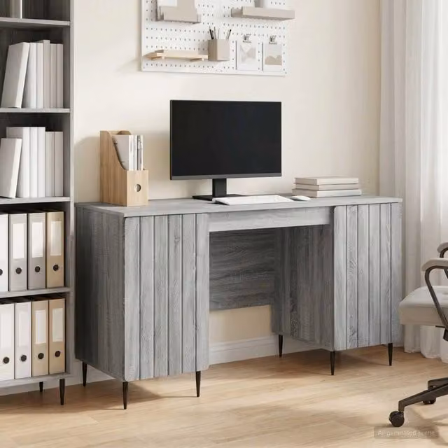 Scrivania moderna vidaXL in MDF e metallo grigia L: 142,5 cm, P: 50 cm, H: 75 cm