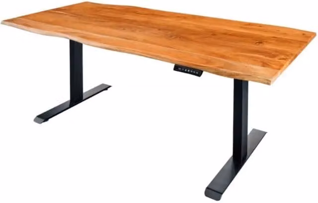 Scrivania elettrica di alta gamma ARKAYA 140 cm in acacia massiccio con bordo naturale – Altezza regolabile