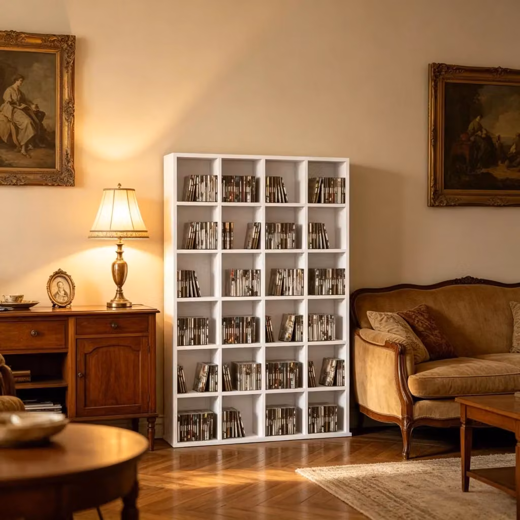 Scaffale porta CD/DVD REDOM Bianco con ripiani regolabili L: 89 cm, P: 20 cm, H: 130,5 cm – 2