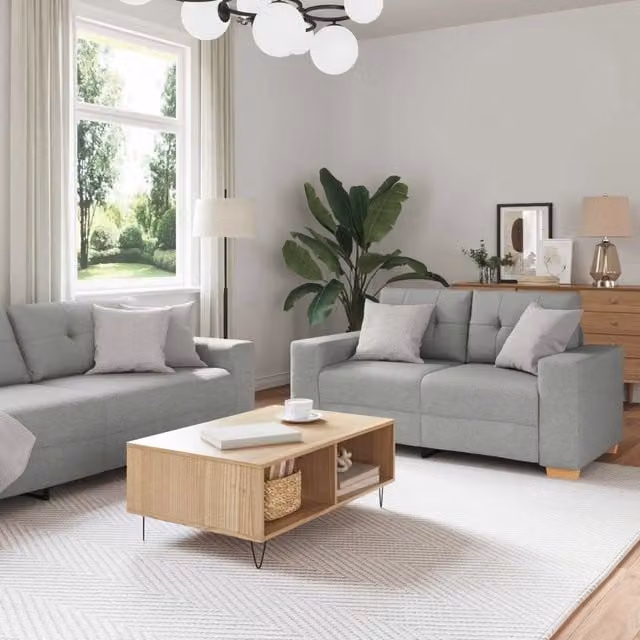 Divano 2 pz Grigio Nuvola Tessuto misto lino 3324718