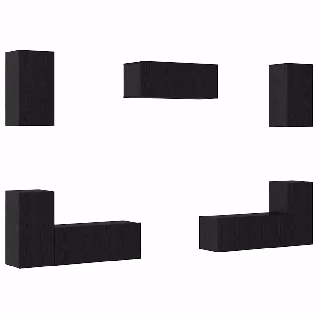 Set mobile TV vidaXL 7 pezzi in legno ingegnerizzato Rovere e Nero per soggiorno – 2
