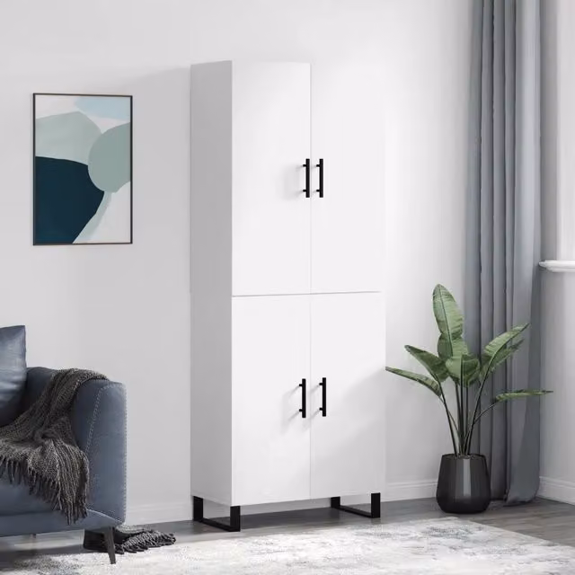 Credenza-Buffet-Armadio da cucina Bianca 69,5x34x180 cm in Legno Multistrato 456898