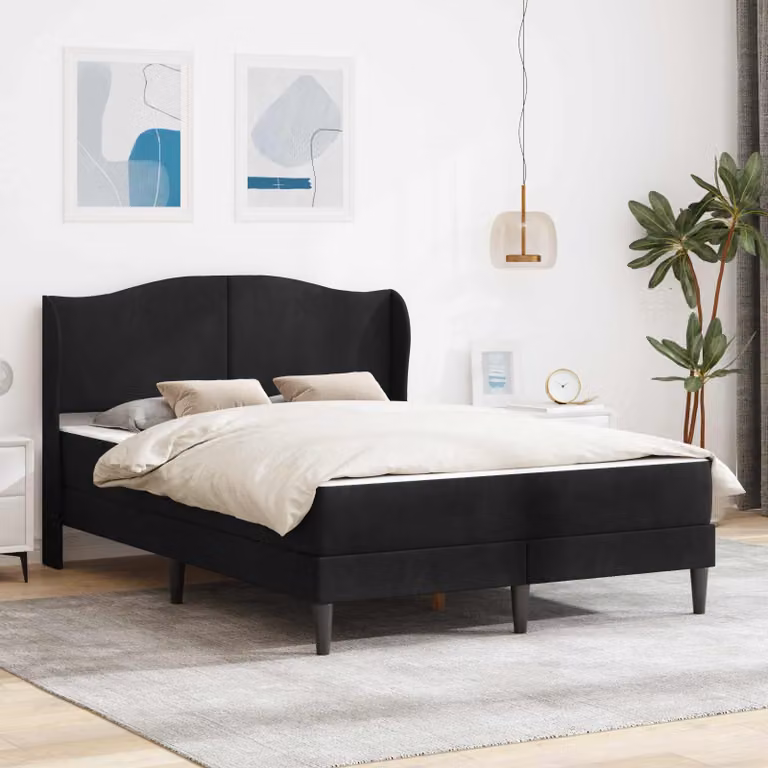 Struttura del letto con testiera vidaXL in velluto nero, L/P/H: 160 x 200 x 101 cm