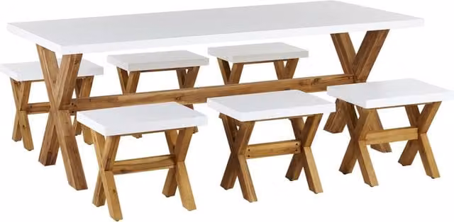 Set da giardino Beliani in legno di acacia e composito grigio e bianco con tavolo rettangolare e 6 sedie in stile industriale