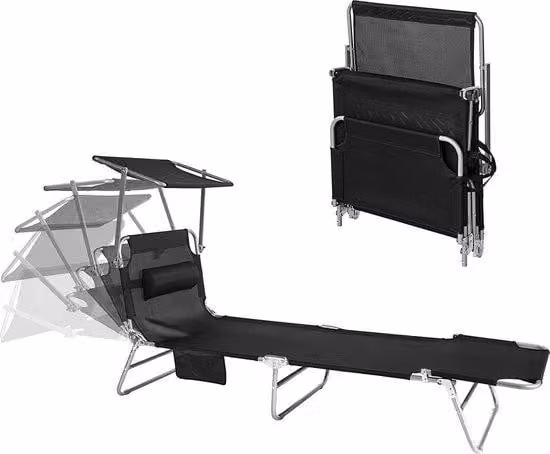 Ombrellone portatile - Con cuscino - Pieghevole - Nero - 189 x 28 x 62 cm