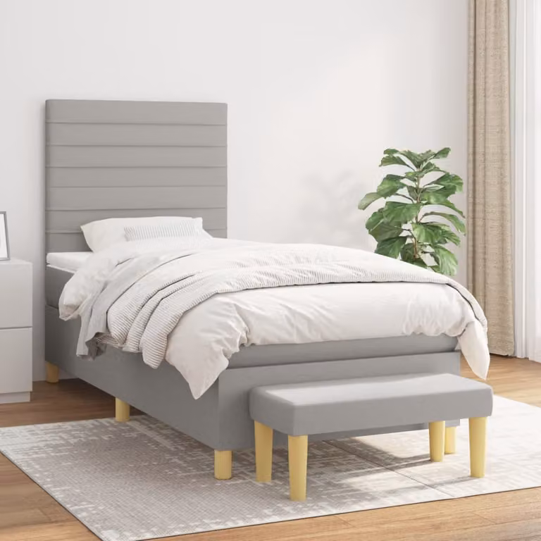 Giroletto a molle con materasso ibrido vidaXL in tessuto grigio e bianco, L/P/H: 100 x 200 x 45 cm