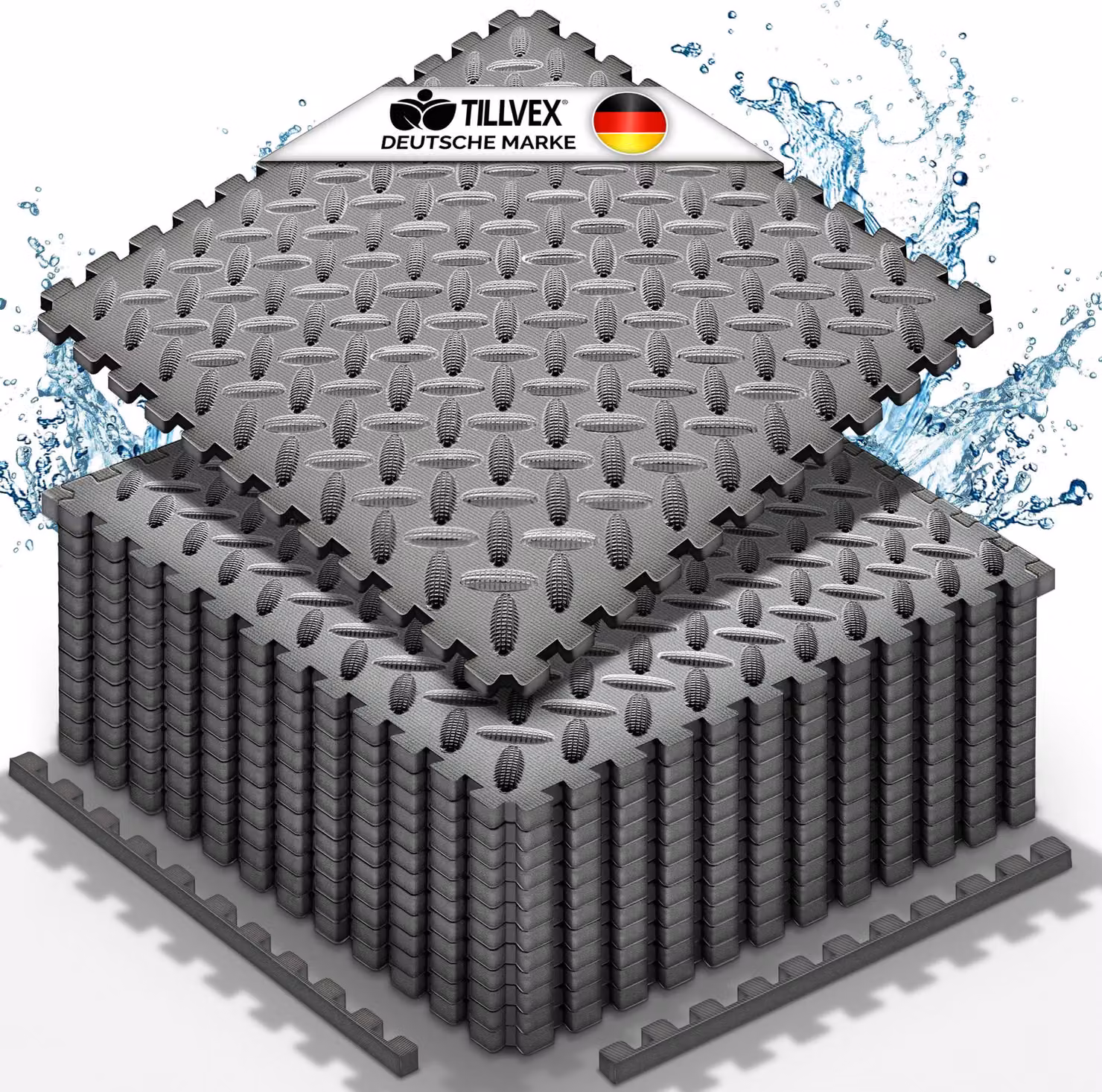tillvex® Tappetino di protezione per il pavimento della piscina antracite - 48 pezzi | Tappetino per piscina e piscina per bambini | Tappetino per piscina per esterni | Tappetino di protezione per il pavimento della piscina termoisolante | Pellicola per p