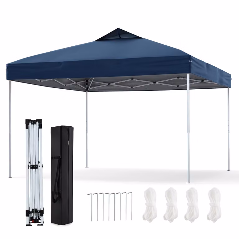 Gazebo COSTWAY 3x3m, gazebo pieghevole, gazebo per feste, gazebo pieghevole, incl. 8 picchetti per il terreno & 4 corde per il vento & 1 borsa per il trasporto, gazebo da giardino, marino