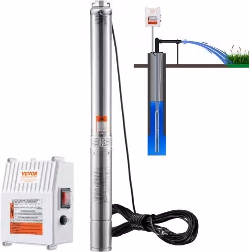 Pompa Sommergibile VEVOR in Acciaio Inox per Pozzi Profondi, 1500 W, Portata 9,8 m³/h, Prevalenza 108 m, Colore Argento