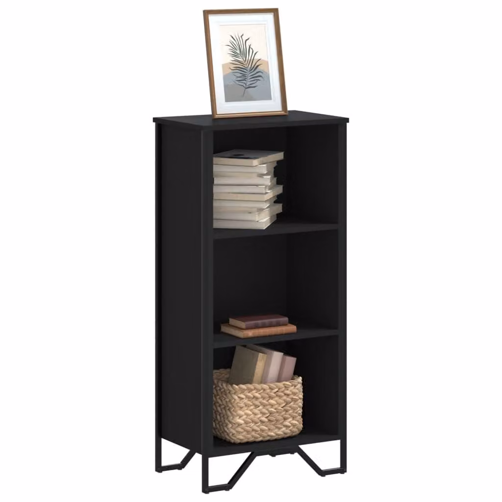 Libreria moderna vidaXL nera con pannello posteriore in legno e metallo L 50 cm, P 31 cm, H 106 cm