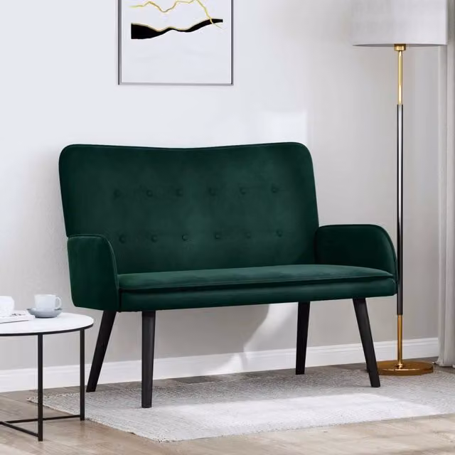 Divano a 2 posti moderno vidaXL in velluto verde con struttura mista L/P/H: 115 x 61 x 87 cm