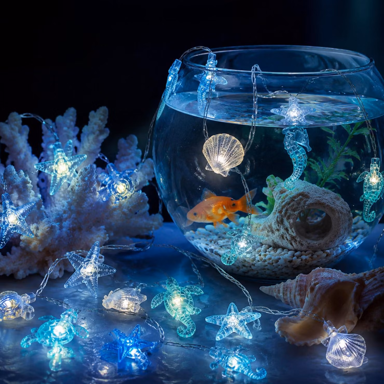 Catena luminosa a LED, 3 metri, 30 LED, a tema nautico, alimentata a batteria