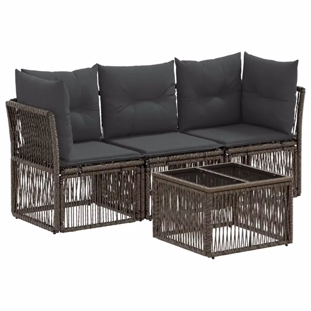 Set da giardino vidaXL a 4 pezzi in rattan grigio con divano a 3 posti, poltrona angolare e tavolino da caffè con cuscini imbottiti e struttura in acciaio verniciato a polvere – 2