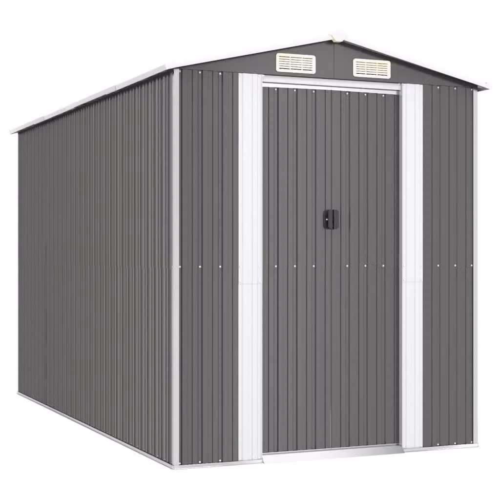 Capanno da Giardino Grigio Chiaro 192x357x223cm Acciaio Zincato
