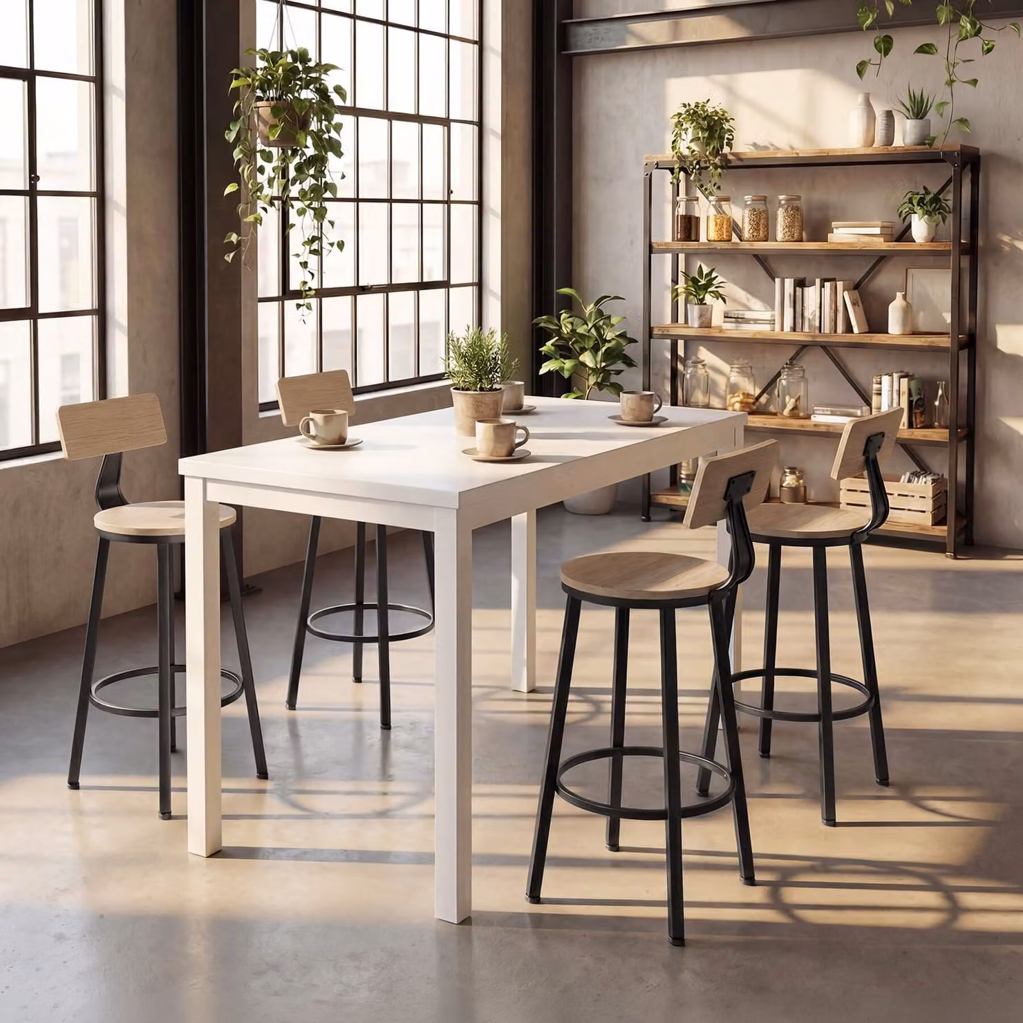 Sgabelli da bar Poole TecTake in stile industriale, legno rovere Sonoma e marrone, L/P/H: 40 x 40 x 73 cm – 1