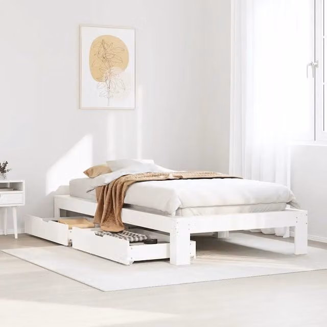 Giroletto vidaXL in legno massello di pino bianco con doghe fisse L: 190 cm, P: 75 cm, H: 96,5 cm