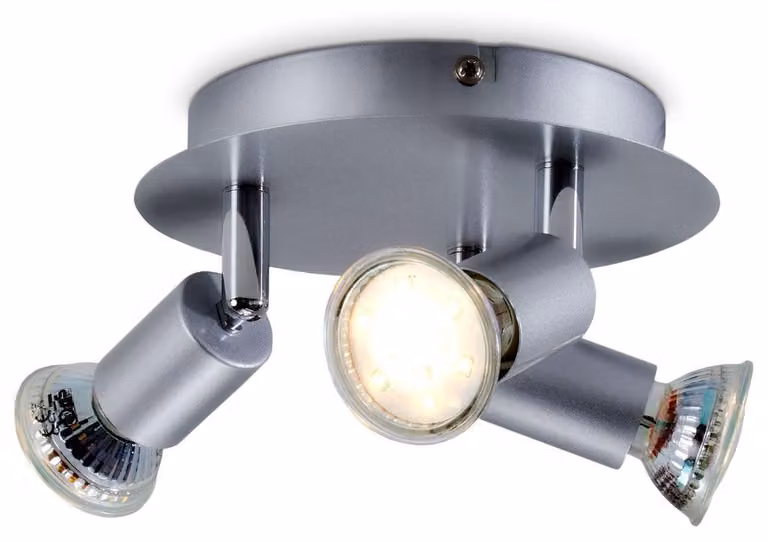 B.K.Licht Plafoniera LED, include 3 lampadine LED GU10 da 3W, luce calda, faretti da soffitto, lampada moderna con 3 luci orientabili, forma circolare, corpo metallo, 230V IP20