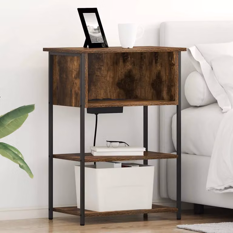 Armadio da Notte vidaXL in Rovere Fumé Marrone L: 55 cm, P: 31 cm, H: 76 cm