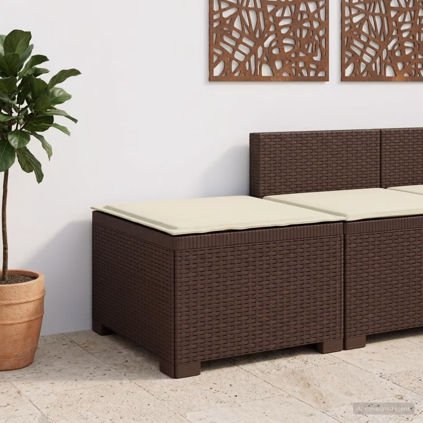 Divano da giardino singolo vidaXL con cuscino in aspetto rattan marrone