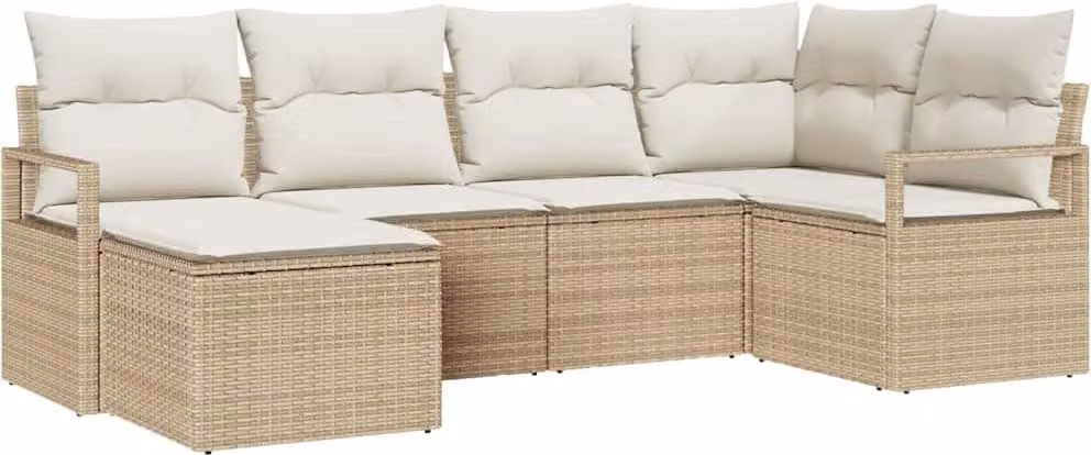 Set di divani con cuscino 6 pcs Beige polyrattan