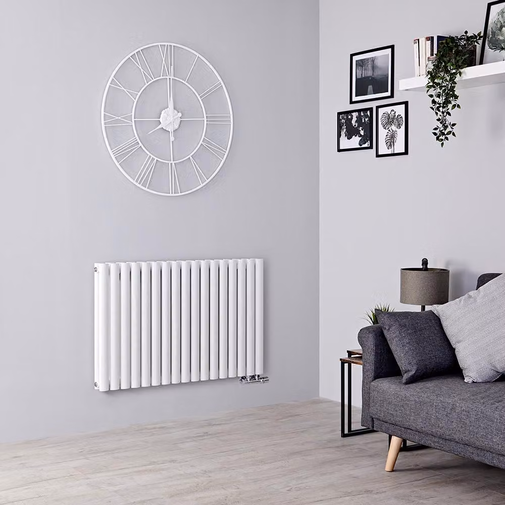 Radiatore Orizzontale Bianco di Design con Attacchi Centrali - 1260W - 635 x 1000mm - Revive Caldae