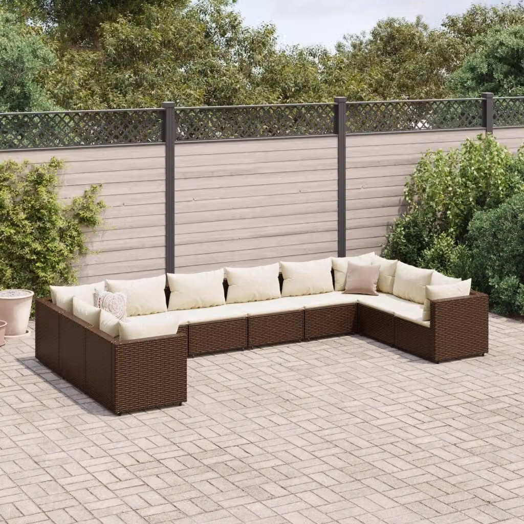 Maison Exclusive - Set da giardino da 10 pezzi con cuscini, in rattan sintetico marrone