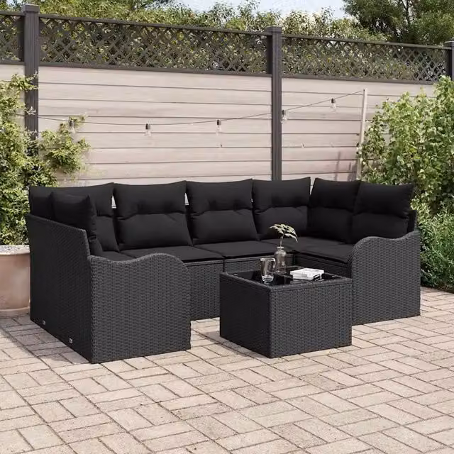 Set Divano da Giardino 7 pz 6-Numero di posti Nero 3354272