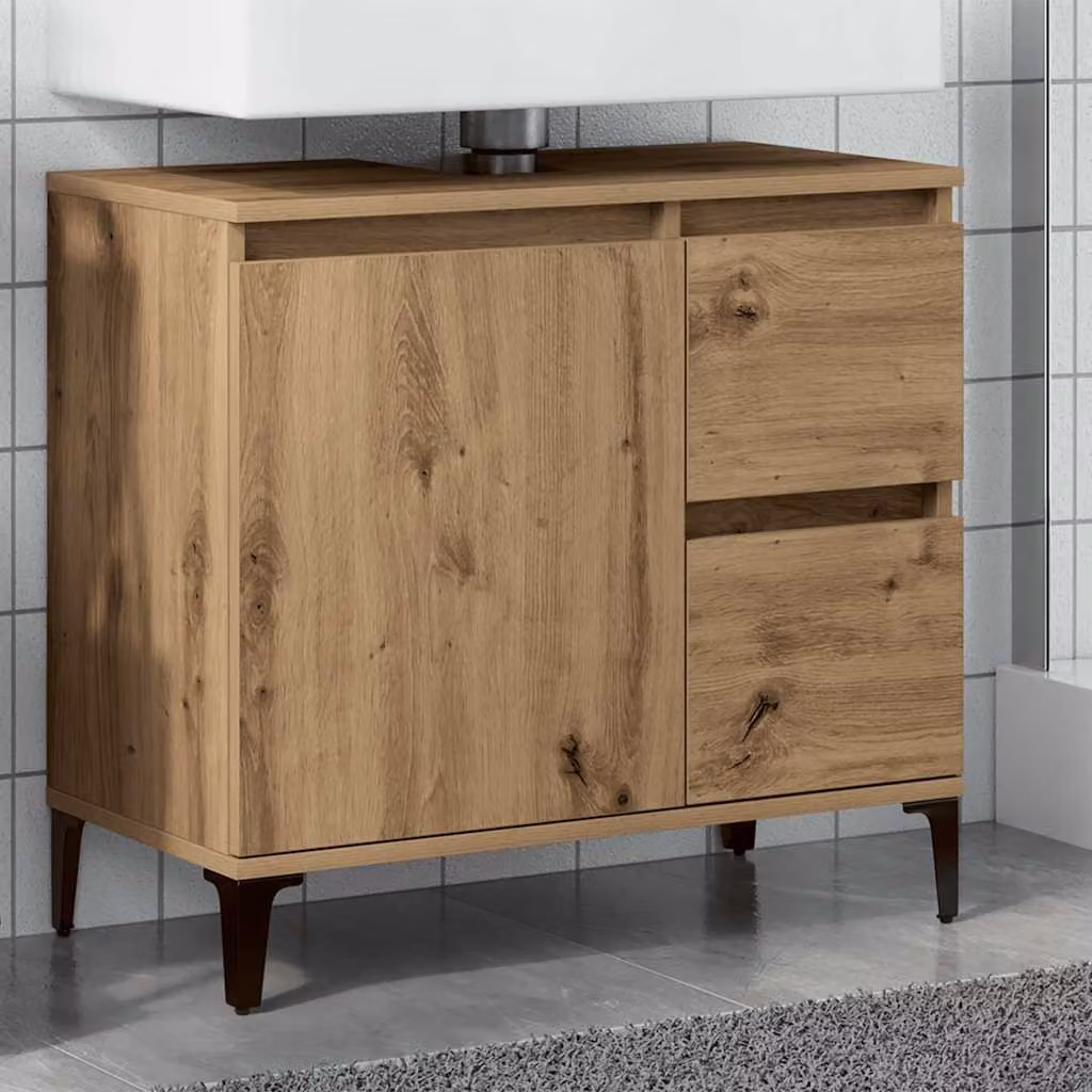 Mobile Sottolavabo vidaXL in Rovere Artigianale Marrone con Ante e Cassetti L/P/H: 65 x 33 x 60 cm