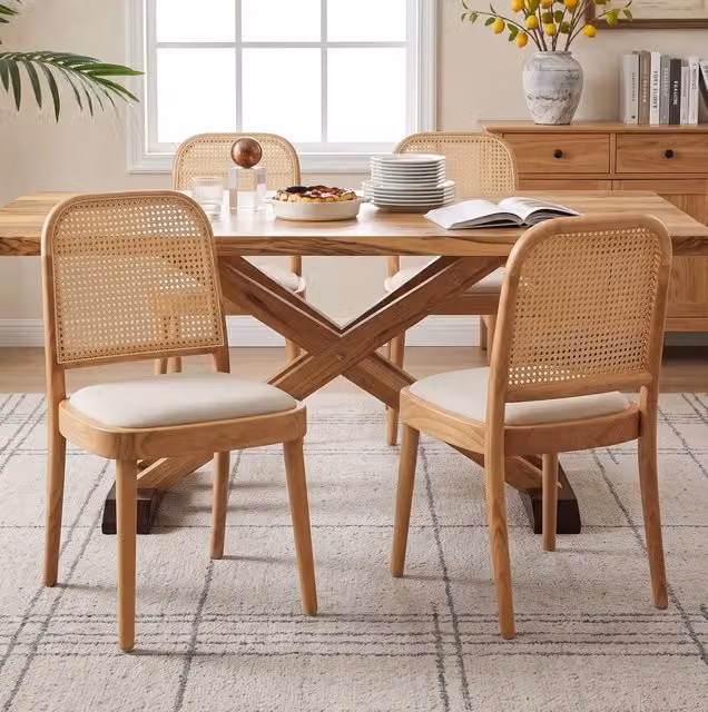 Sedia 52x45x84 cm in legno e rattan, colore legno, confortevole per sala da pranzo –