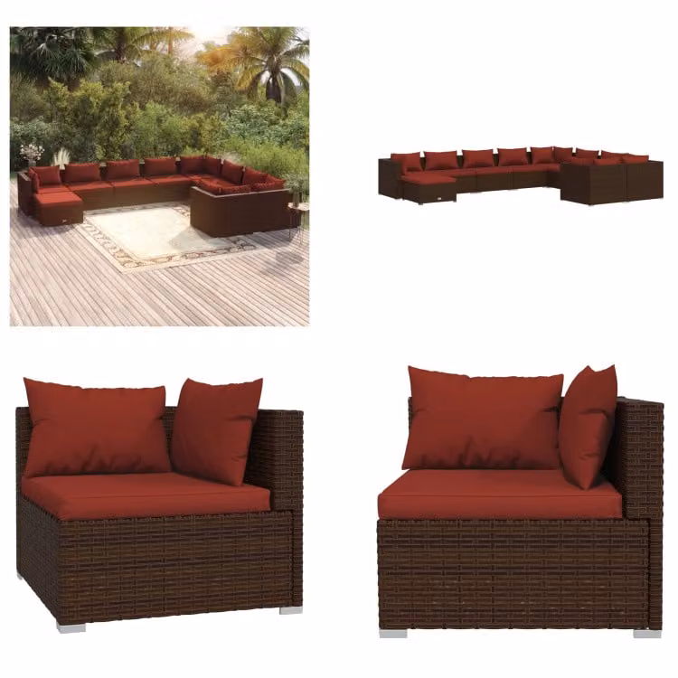 vidaXL 10 pezzi set salotto da giardino con cuscini in rattan marrone - set salotto da giardino - set salotto da giardino - set salotto in rattan