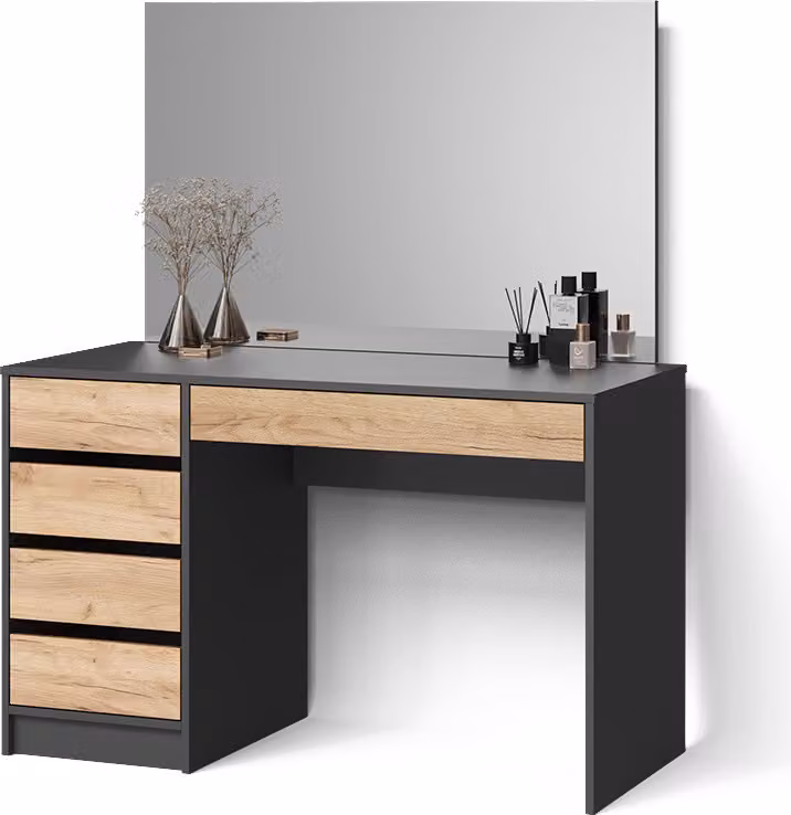 Tavolo da trucco Livinity Imola Antracite/Rovere dorato 120 cm con specchio, Model 53098