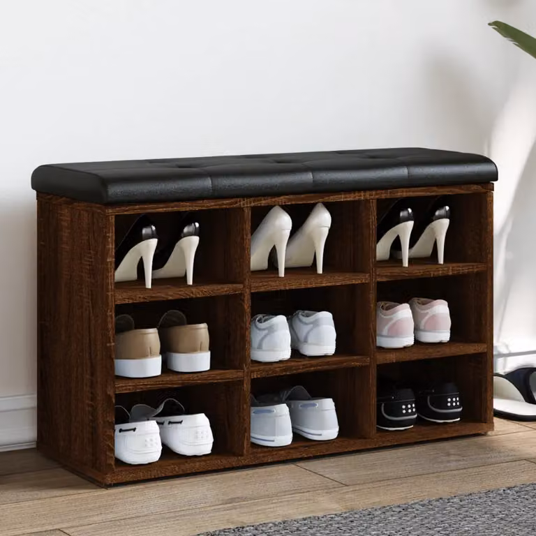 vidaXL Scarpiera con Panca in Legno MDF e Rovere, Colore Marrone e Nero, L 82 x P 32 x H 50 cm